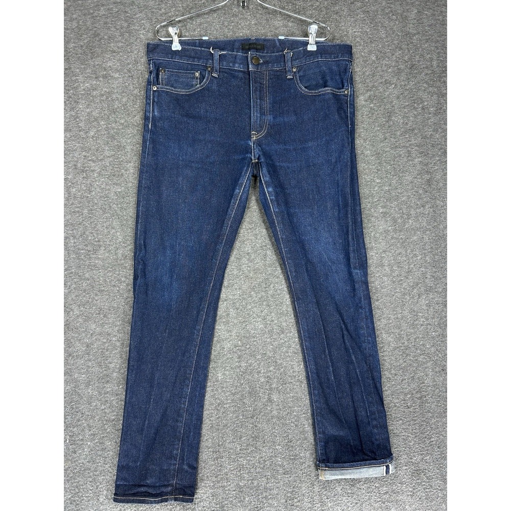 Uniqlo Jeans Mens 36x32 Blue Slim Straight Low Rise Kaihara Selvedge Stretch